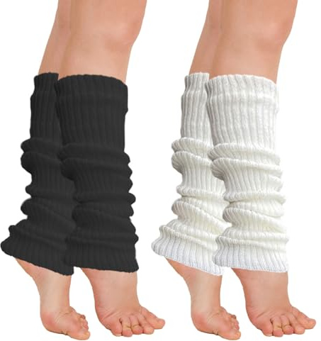MUNSKT 1 pair of Leg Warmer for Women Girls,Black or white Soft Winter Knit Socks Athletic Stretch Knee High Women's Leg Warmer,80/90s Party Neon Ballet Dance Ice Skating Accessories (Black and White)