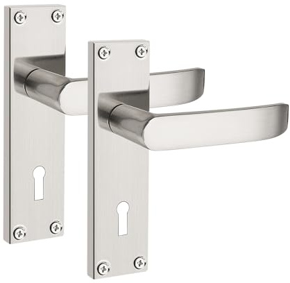 PinLin Satin Nickel Elegance Range Victorian Straight Lever Latch Handles, Entry Lock Door Handles, Contemporary Design for Internal Wooden Doors