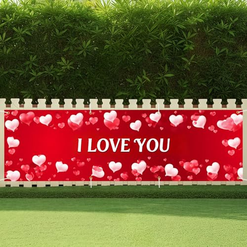 CRYSLOVE Großer Festivals Banner,300 x 90 CM Banner für Balkon,Indoor & Outdoor Dekoration Banner,Für Geburtstag,Ostern,Valentinstag,St. Patrick's Day (I LOVE YOU)
