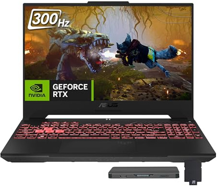 ASUS TUF A15 Gaming Laptop, 15.6 FHD 300Hz Display, AMD Ryzen 7 6800H, 64GB RAM, 5TB Storage (4TB SSD+1TB Docking Station Set), Backlit Keyboard, GeForce RTX 3060, HD Webcam, Win 11, Gray