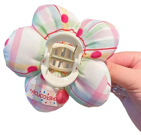 Lovely Puff Flower Hair Clip Fabric Accessories for Women Girls Strong Hold Ponytail Holder Daily Use Clip with Flower Shape