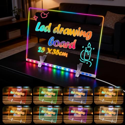 Tablette lumineuse dessin, LED Tablette dessin enfant, 13 couleurs et 6 modes d'éclairage 35 x 25 cm, Adaptateur secteur, Chaînette et support inclus, Idéal pour les marchés et la maison