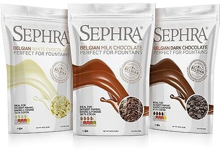 Mixed Bundle of Sephra Milk, Dark and White 907g Belgian Couverture Chocolate Callets/Drops/Chips for Fountains, Melting, Baking, Fondue, Chocolate Making, Pastries and Desserts