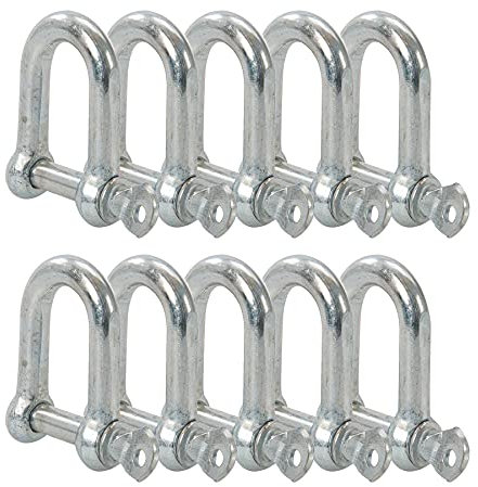 Dapetz ® Commercial D-Shackle Steel M12 (12mm) D-Shackle Ring Use for Construction Rigging Vehicle Recovery Hauling Tie Downs Hanging and Multi Purpose Use - Pack of 10, Silver