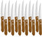 Juego de 12 Cuchillos de mesa con mango de madera natural, Cuchillo de Carne Acero Inoxidable - Hoja de Microdentado