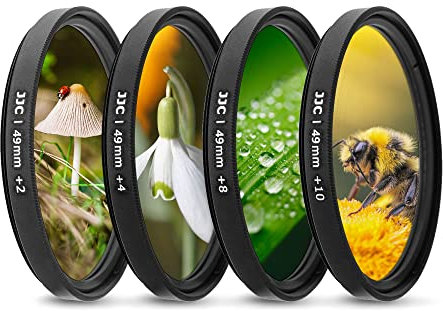 JJC 49 mm Nahaufnahme-Makrofilter-Set (+2, 4, 8, 10) mit Filtertasche, kompatibel mit Canon EF 50 mm F1.8 EF-M 15-45 mm F3.5-6.3 RF-S 10-18mm F4.5-6.3 und Anderen Objektiven 49 mm Filter Gewinde
