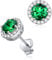 ChicSilver Simulated Emerald Birthstone Earrings For Women Sterling Silver Round May Birthstone Ear Studs Fits Sensitive Ears