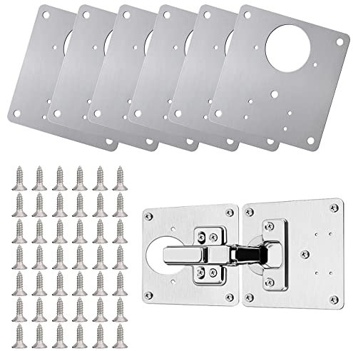 JUNMEIDO 6 Stück Scharnier Reparaturplatte Edelstahl Reparatur Platte Schranktür Scharnierreparaturplatte mit 36 Stück Schrauben für die Reparatur von Tür Schrank Wohnmöbel Schublade Kisten Fenster