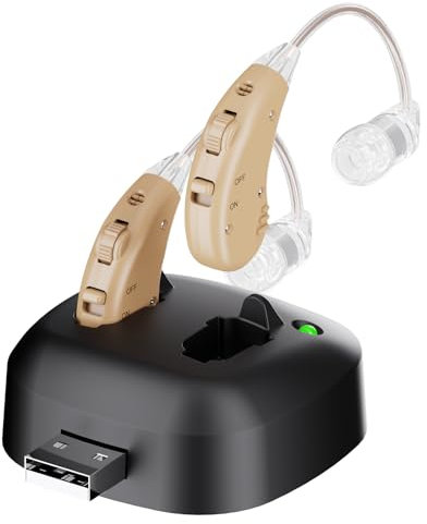 JINGHAO Amplificateur Auditif Amplificateur De Son Rechargeable - Paire d'amplificateurs sonores personnels pour contours d'oreille (Beige)