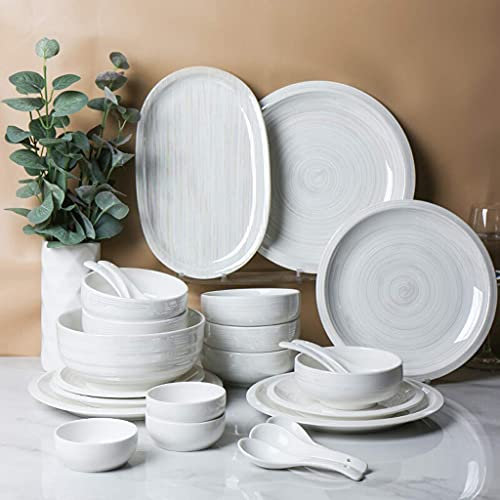 Services de table en céramique, assiette/bol/plat | 34 pièces, vaisselle nordique arc-en-ciel peinte à la main, ensemble combiné en porcelaine – Resta