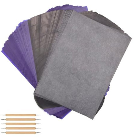 TIANLIN 100 Blatt Kohlepapier zum Nachzeichnen, Pauspapier A4 mit 5 Prägestift Set, Transfer Papier Blau und Schwarz, Durchschreibepapier, Abpauspapier für Holz Papier Keramik Leinwand