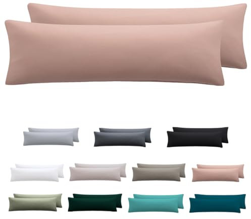 Nesture Seitenschläferkissen Bezug 40 x 145 2er Set - Kissenbezug 40x145 cm Rosa, 100% Mikrofaser kopfkissenbezug mit Reißverschluss, Weich und Bügelfrei