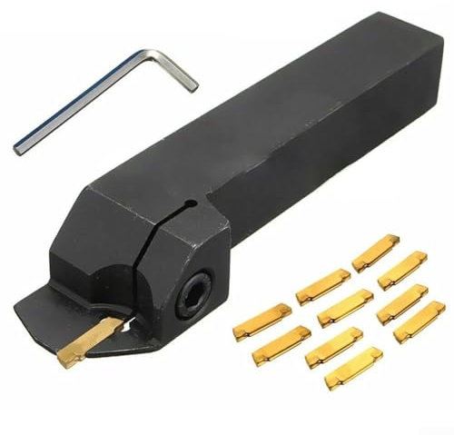 Lecreatekit CNC-Drehmeißel-Set MGEHR2020-2, Werkzeughalter mit 10 MGMN200 Hartmetalleinsätzen für Metall, Holzbearbeitung, hoch für präzises Schneiden, Nuten, Trennen, 20 mm Schaft, 10 Stück