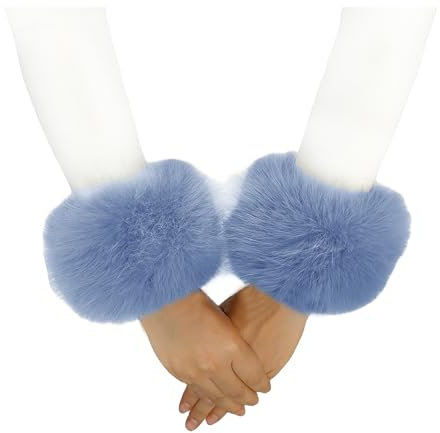 Lina & Lily Damen Winter Armstulpen Manschetten Pulswärmer Kunstfell (Himmelblau)