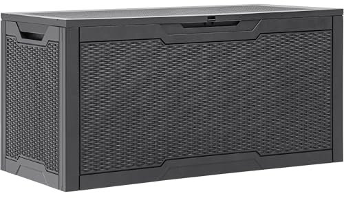 YITAHOME 100 Gallon Outdoor Storage Box, Large Water Resistant Resin Deck Box, Indoor Outdoor Lockable Storage Container for Patio, Garden, Cushions, Tools, Equipment (Dark Gray)