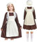 Victorian Maid Costume Girls, Medieval Village Dress with Mop Cap White Socks, Kids Victorian Poor Servant Child Outfit Fancy Dress Up World Book Day Week Carnival Halloween (Brown, S (3~5 Yrs))