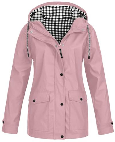 Damen-Regenjacke, funktional, wasserdicht, mit Kordelzug, mit Kapuze, leichter Windbreaker, atmungsaktiv, aktive Mäntel, Outdoor, Workout, Wandern, Outdoor-Jacken, Z01Pink, M
