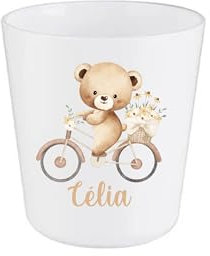 Gobelet personnalisé ours à vélo – Gobelet incassable prénom enfant 260 ml – Crèche, école, maison – Bébé Panda