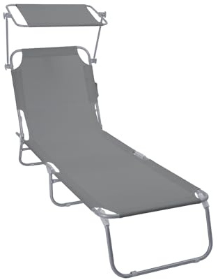 VOUNOT® Sonnenliege Klappbar, Gartenliege mit Dach und 4-Fach Verstellbarer Rückenlehne, Leichte Strandliege für Garten, Terrasse, Camping, Pool & Strand, Grau
