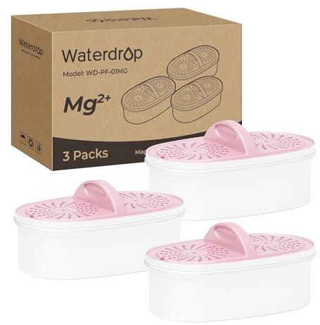 [Original] Waterdrop PF-01MG Filtro Magnesio Repuesto para Jarra Waterdrop | Reduce Cloro y Olores, Mejora Sabor Té y Café, Dura Hasta 2 Meses o 100 Galones, 3 Paquetes
