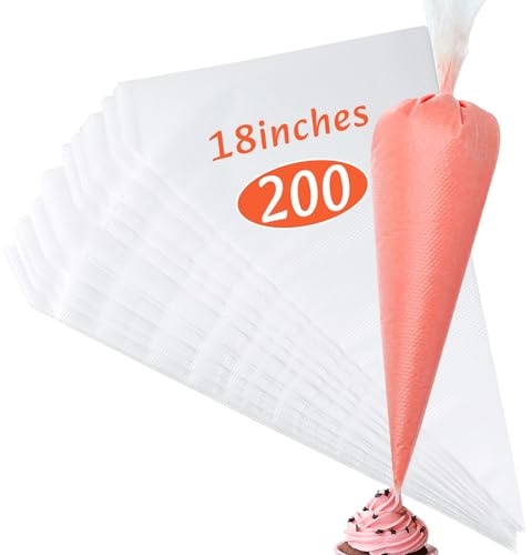 18 Inch Pastry Bags, 200 PCS Piping Bags Disposable | Thickened, Anti-burst, Non-slip Icing Bags for Decorating Cakes, Cookies, Breads and Desserts with Better Control