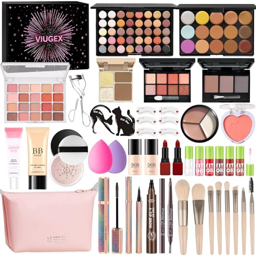 Set Trucchi Donna, Kit Trucco Make Up Completo, Set Regalo di Trucco per Donne Principianti, Kit Trucco Tutto in Uno con Palette di Ombretto, Paletta Correttivi, Fondotinta, Mascara, Gloss Labbra