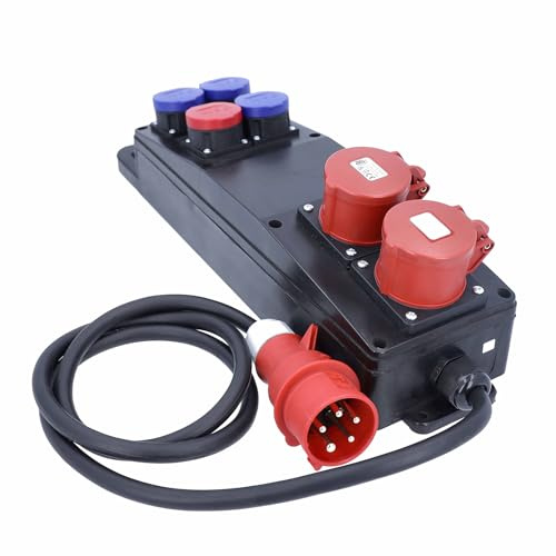 as - Schwabe Vollgummi Steckdosenleiste CEE 16 A 400 V | 4x T23 IP55, 1x T25 IP55, 2x CEE 16 A, 2 m H07RN-F, IP44 spritzwassergeschützt