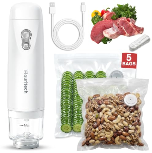 Compact Vacuum Sealer,60Kpa Powerful food sealers vacuum packing machine | Portable Food Sealer for Food Storage, Meal Prep, Camping & Freezer, Includes 5 Vacuum Sealer Bags and Sealing Clips