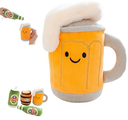 JORCEDI Lustiges Bier Kuscheltier, Bier Plüschtier - Weiches Bierkrug Bierdose Bierfass Bierflasche Kuscheltier für Oktoberfest, Party, Bierliebhaber & Geschenk (Weinglas (12 cm))