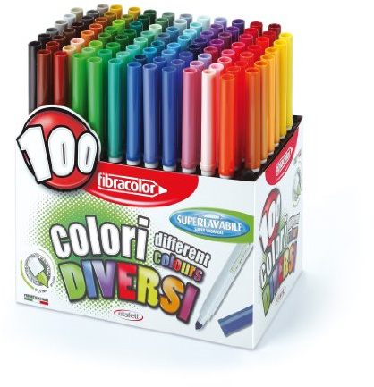 Fasracolor Fasermaler 100 Farben – Packung mit 100 Filzstiften mit konischer Spitze in 100 verschiedenen Farben, superwaschbar
