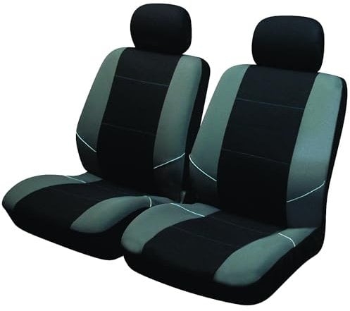 Sakura Merton SS3633 - Set di Coprisedili e Copri Poggiatesta per Sedili Anteriori Auto, Universale, Bordi Elasticizzati, Compatibile con Airbag Laterale, Lavabile in Lavatrice, Nero/Grigio