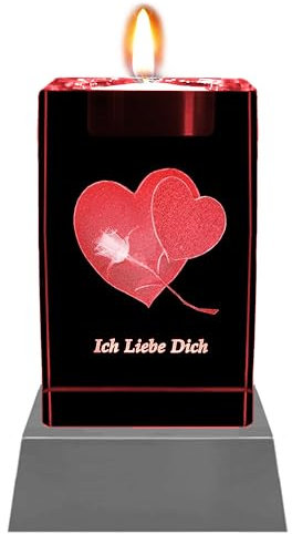 Kaltner Präsente Stimmungslicht 3D Kristall Glasblock, Teelichthalter, Kerzenhalter, Ich Liebe Dich Geschenke für Frauen, Weihnachten, Jahrestag, Hochzeitstag, Valentinstag
