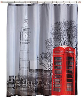 MSV Anti-Schimmel Duschvorhang - Anti-Bakteriell, waschbar, wasserdicht, mit 12 Duschvorhangringen - Polyester, „London“ 180x200cm, Londres