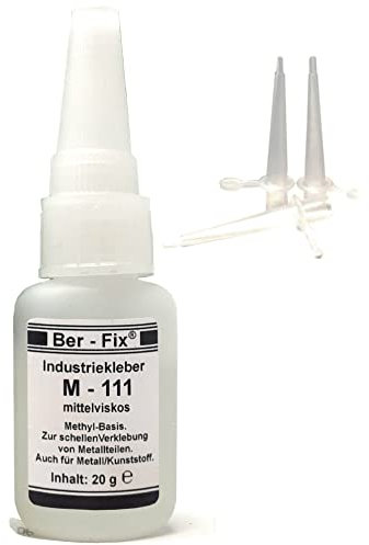 Ber-Fix M111 20g Profi Industriekleber Sekundenkleber mit Feinspitze für präzise Dosierung, ideal für Gummi und Metall, Starke Haftung