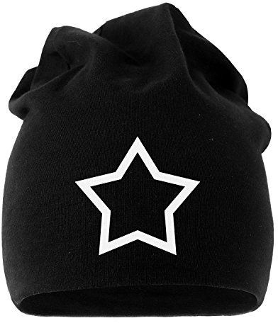 MoonWorks Coole Beanie aus weichem Jersey mit Stern Star Hollow, Bedruckte Mütze für Herren und Damen, schwarz Unisize