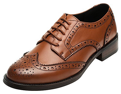 rismart Mujer Brogue Dedo del Pie Puntiagudo Puntas De ala Oxfords Zapatos De Cordones SN02372(Marrón,EU38)