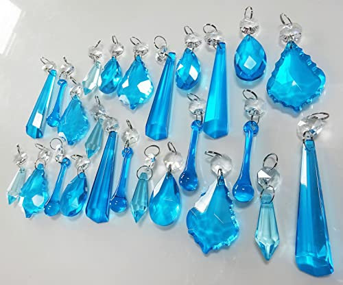 25 Türkis Blau Türkis Farbe Regenbogen Kronleuchter Tropfen Schnittglas Kristalle Hochzeit Christbaumschmuck Prismen Teile