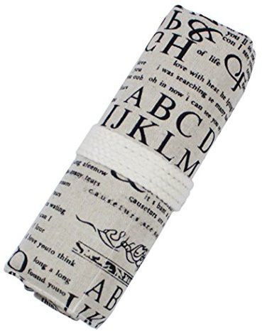 SIPLIV Leinwand Roll-up Bleistift Wrap, Reisen Zeichnung Färbung Bleistifte Tasche für Künstler, Englisch Zeitung Stil 72 Löcher (Bleistifte sind Nicht enthalten)