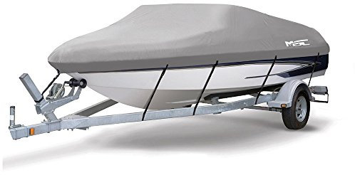 MSC Heavy Duty Oxford Ployester Made Trailerable Boat Cover,Fits V-Hull,Tri-Hull, Runabout Boat Cover (Model B - Length:14'-16' Beam Width: up to 90, Gray)