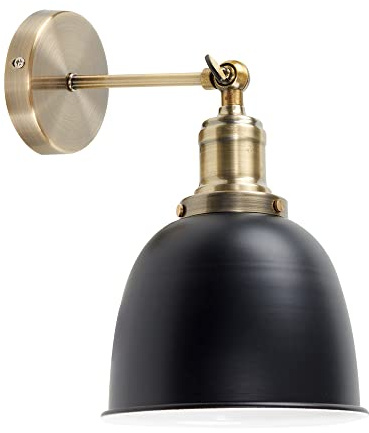 MiniSun | Retro Style Antique Brass Wall Lights with Gloss Black Dome Shades | Wall Spotlights, Home Décor & Improvement Essential | Includes Bulbs [2700K Warm White] | Mains Wired