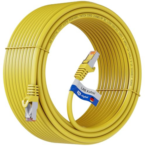 HB-DIGITAL 15m LAN Kabel RJ45 Patchkabel mit CAT 7 Rohkabel S/FTP - GHMT zertifiziert - 10 Gigabit Ethernet Netzwerkkabel Kupfer Profi PiMF für Patchpanel Switch PC Router - Gelb