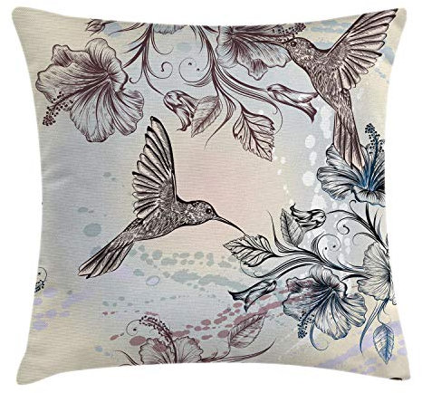 ABAKUHAUS Kolibri Kissenbezug, Vögel Hibiscus Flowers, Kissenhülle mit Reißverschluss Waschbar Farbfest Beidseitiger Druck, 40 x 40 cm, Braun Teal