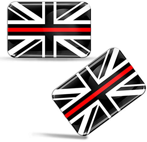 Biomar Labs® 2 x 3D Silicone Adesivi Resinati Bandiera Nazionale del Regno Unito UK Union Jack Thin Red Line per Auto Moto Finestrìno Scooter Bici Motociclo Tuning F 53