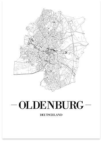 JUNIWORDS Stadtposter, Oldenburg, Wähle eine Größe, 21 x 30 cm, Poster, Schrift A, Weiß