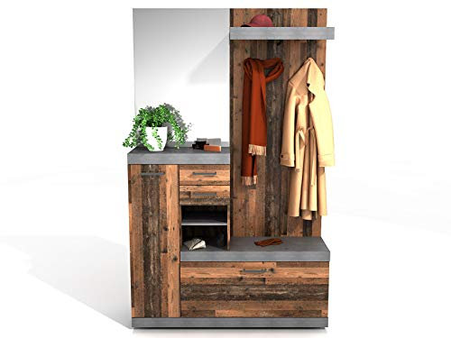 möbelando Kompaktgarderobe Standgarderobe Minigarderobe Garderobe Flurmöbel Birkenhead I Matera/Old Style dunkel