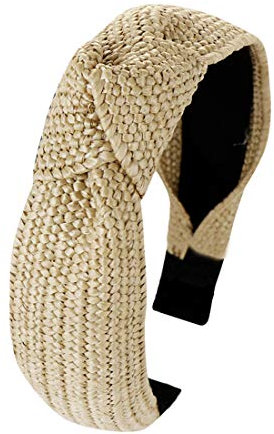 Ivyday Bohemian Summer Straw Weaving Headband Knot Woman Handmade Beach Elastic Wide Hair Hoop,Khaki