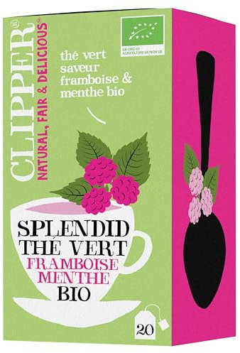 CLIPPER - Thé Vert Bio - Splendid - Framboise et Menthe - 20 sachets de Thé Bio - 1 paquet - 35g