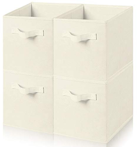 Amazing Tour 4 PCS Cube Storage Boxes 27x27x27 Foldable Fabric with Handles Collapsible for Home Office Nursery Organiser - Clothes Basket Containers, Beige