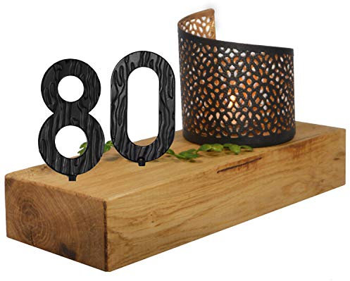 SünGross Holz Leuchter Eiche 10x24x4cm mit Wunschzahl und Deko Windlicht zum 80. Geburtstag