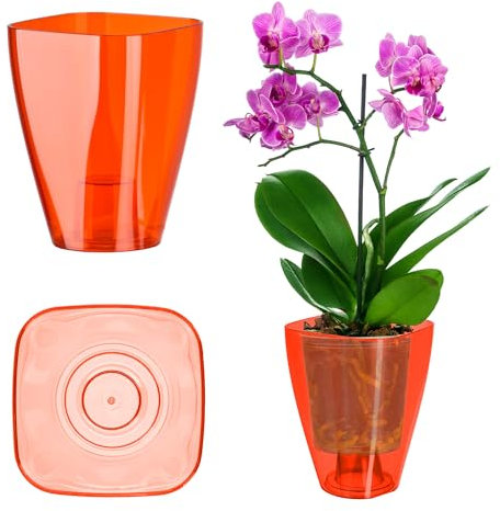 KADAX Flowerpot, Slim Orchid Pot, semplice fioriera, secchio di fiori per orchidea, erba da ragazzo, margherita, roba per cucina e soggiorno (⌀ 12 cm, angolare, rosso)
